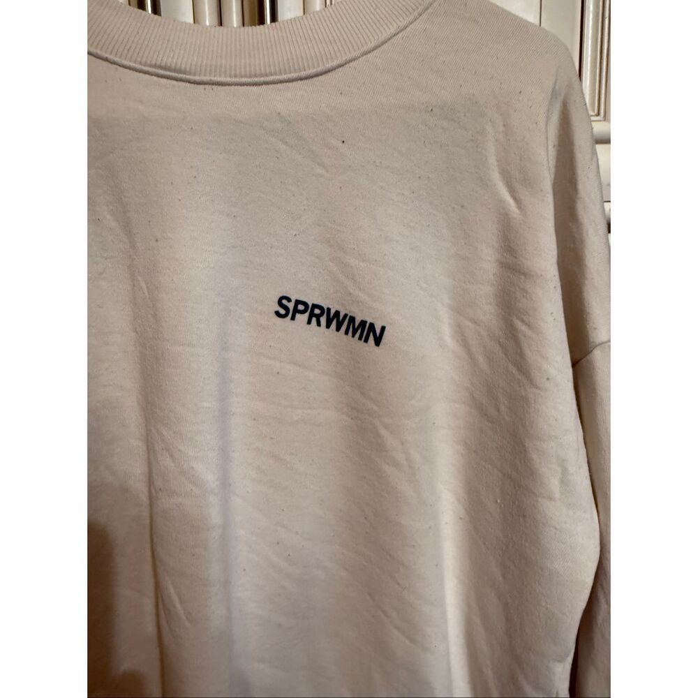 SPRWMN Women's Crew Neck Black Logo Pullover Sweatshirt Tan Size Large